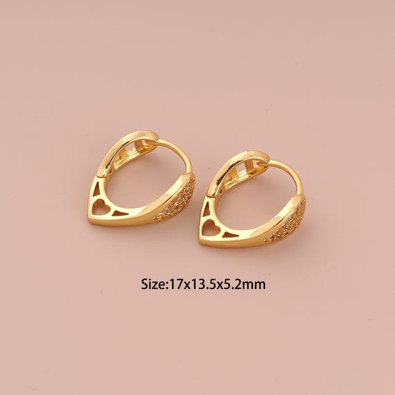 18K Gold Heart Earrings,CZ Pave Hugging Hoop Earrings,Hoop Earrings,Hypoallergenic Hoop Earrings,Gift for Her