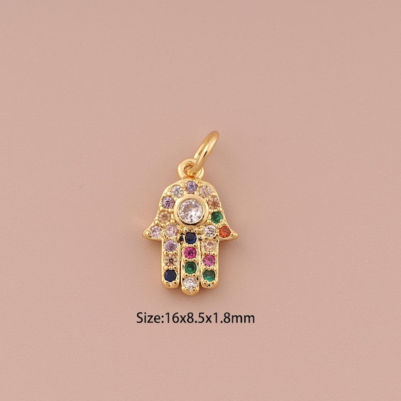 18K Gold Hamsa Pendant Charms,CZ Pave Minimalist Charms Pendants,Fatima Pendant Charm for DIY Jewelry Making Supply