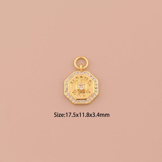 18K Gold Hexagon Charms,CZ Pave Letter Charms Pendants,Hexagon Charm for DIY Jewelry Making Supply