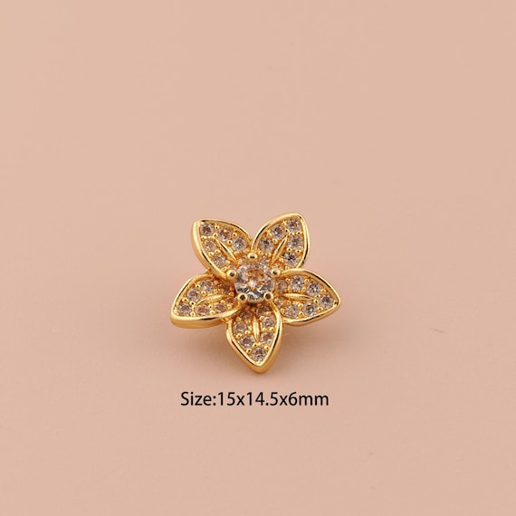 18K Gold Flower Spacer Bead,CZ Pave Minimalist Bead,Flower Bead for DIY Jewelry Making Supply