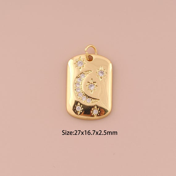 18K Gold Moon Charms,CZ Pave Minimalist Charms Pendants,Star Charm for DIY Jewelry Making Supply