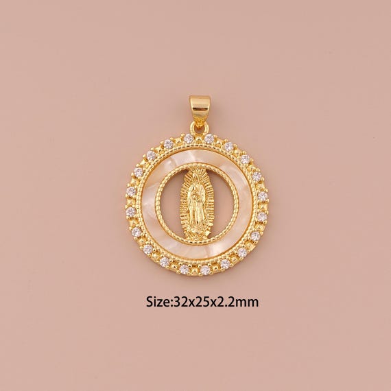 18K Gold Virgin Mary Charms,CZ Pave Minimalist Charms Pendants,Catholic Charm for DIY Jewelry Making Supply