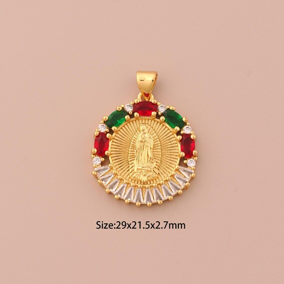 18K Gold Virgin Mary Charms,CZ Pave Religious Charms Pendants,Catholic Charm for DIY Jewelry Making Supply