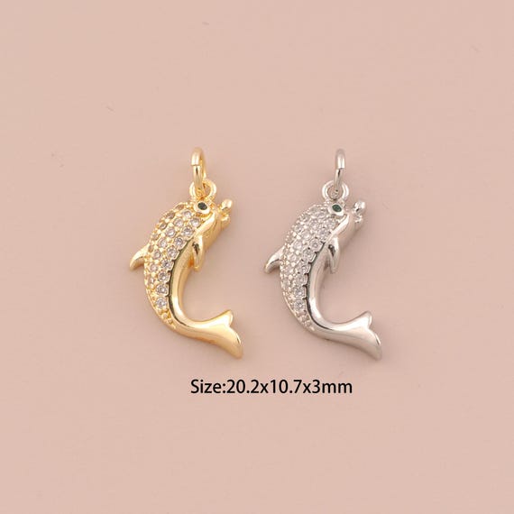 18K Gold Fish Charms,CZ Pave Minimalist Charms Pendants,Fish Charm for DIY Jewelry Making Supply