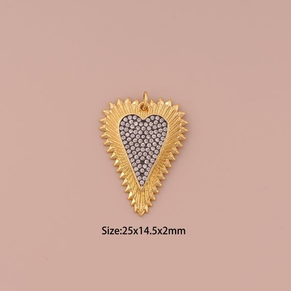 18K Gold Heart Charms,CZ Pave Minimalist Charms Pendants,Heart Charm for DIY Jewelry Making Supply