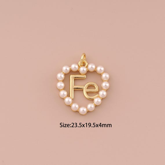 18K Gold Fe Charms,Pearl Letter Charms Pendants,Heart Charm for DIY Jewelry Making Supply