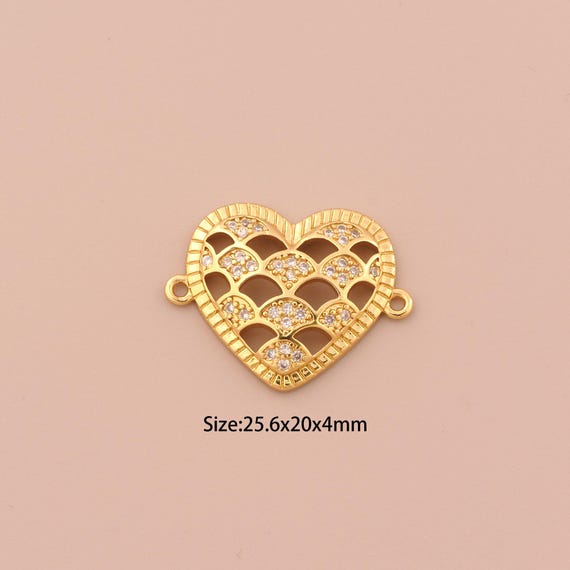 18K Gold Filled Heart Connector,Pave CZ Minimalist Connector Charms,Heart Connector for DIY Jewelry Making Supply