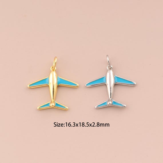 18K Gold Airplane Charms,Enamel Minimalist Charms Pendants,Airplane  Charm for DIY Jewelry Making Supply