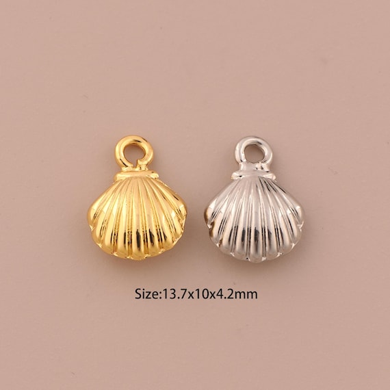 18K Gold Shell Charms,CZ Pave Minimalist Charms Pendants,Shell Charm for DIY Jewelry Making Supply