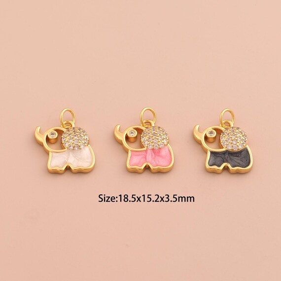 18K Gold Elephant Charms,CZ Pave Animal Charms Pendants,Enamel Elephant Charm for DIY Jewelry Making Supply
