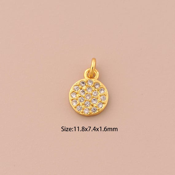 18K Gold Mini Round Charms,CZ Pave Minimalist Charms Pendants,Round Charm for DIY Jewelry Making Supply