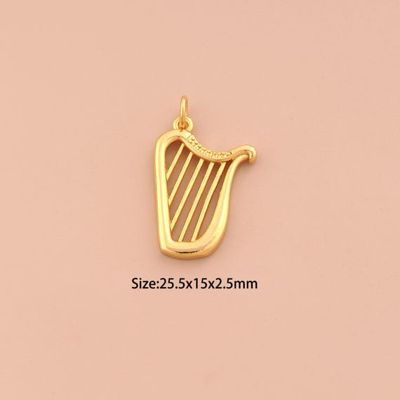 18K Gold Harp Charms,Harp Charms Pendants,Harp Charm for DIY Jewelry Making Supply