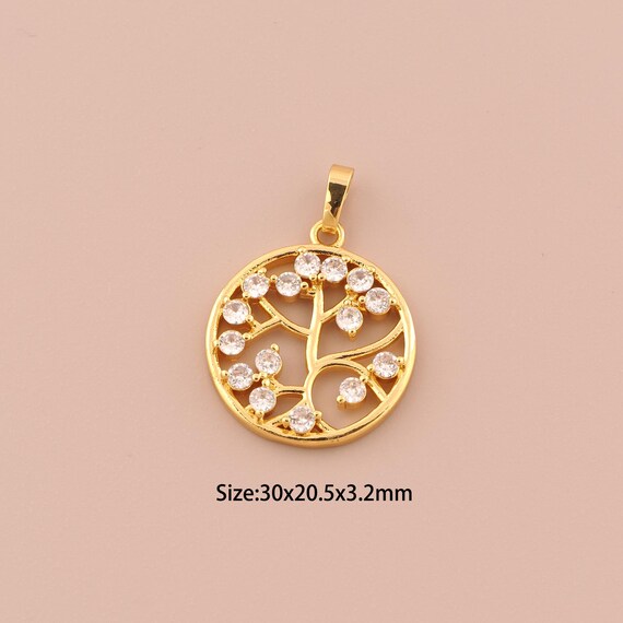 18K Gold Tree of Life Charms,CZ Pave Tree Charms Pendants,Tree of Life Charm for DIY Jewelry Making Supply