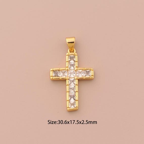 18K Gold Cross Charms,CZ Pave Christian Charms Pendants,Religious Charm for DIY Jewelry Making Supply