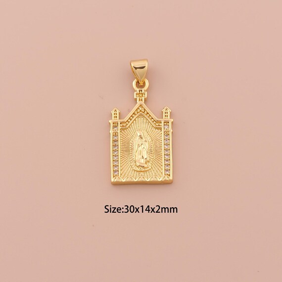 18K Gold Virgin Mary Charms,CZ Pave Minimalist Charms Pendants,Catholic Charm for DIY Jewelry Making Supply