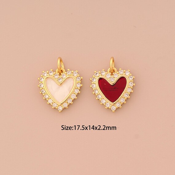 18K Gold Heart Charms,CZ Pave Love Charms Pendants,Enamel Heart Charm for DIY Jewelry Making Supply