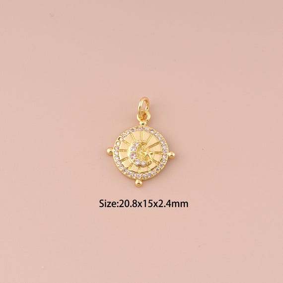 18K Gold Moon Charms,CZ Pave Minimalist Charms Pendants,Moon Charm for DIY Jewelry Making Supply