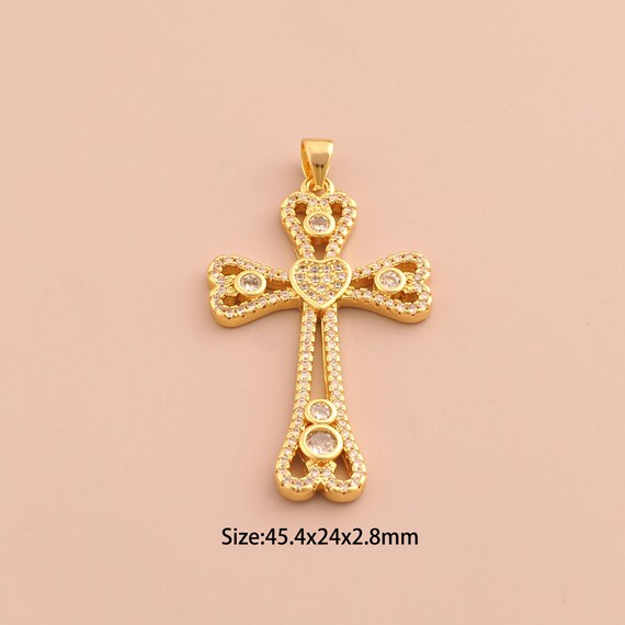 18K Gold Cross Charms,CZ Pave Religious Charms Pendants,Christian Charm for DIY Jewelry Making Supply