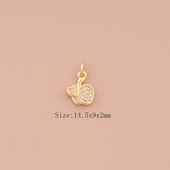 18K Gold Apple Charms,CZ Pave Fruit Charms Pendants,Heart Charm for DIY Jewelry Making Supply