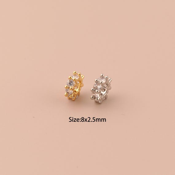 18K Gold Flat Spacer Bead,CZ Pave Minimalist Bead,Large Hole Bead for DIY Jewelry Making Supply