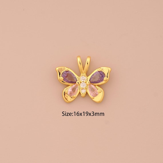 18K Gold Butterfly Charms,CZ Pave Butterfly Charms Pendants,Butterfly Charm for DIY Jewelry Making Supply