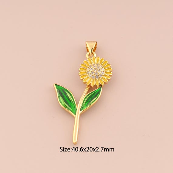 18K Gold Sunflower Charms,Minimalist Charms Pendants,Enamel Flower Charm for DIY Jewelry Making Supply