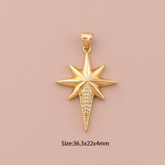 18K Gold Polaris Charms,CZ Pave Celestial Charms Pendants,Polaris Charm for DIY Jewelry Making Supply