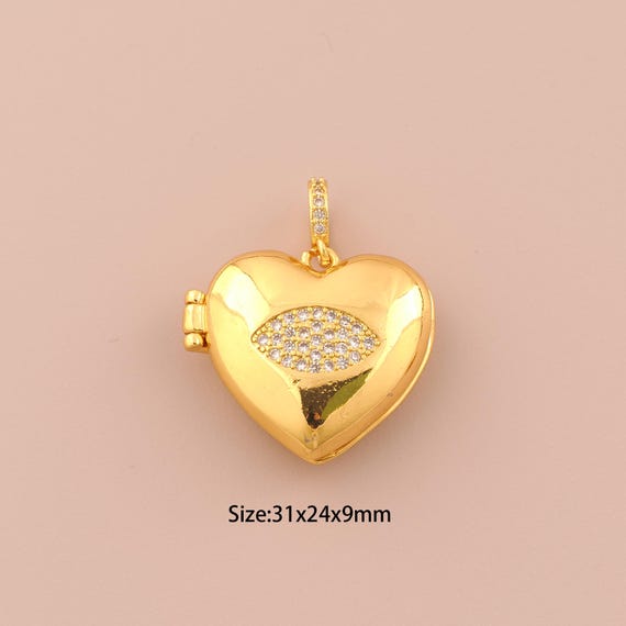 18K Gold Evil Eye Charms,CZ Pave Photo Frame Charms Pendants,Heart Charm for DIY Jewelry Making Supply