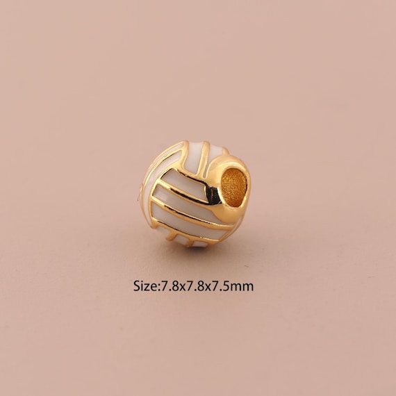 18K Gold Volleyball Spacer Bead,Enamel Ball Bead,Round Bead for DIY Jewelry Making Supply