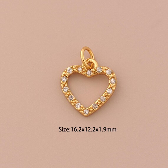 18K Gold Heart Charms,CZ Pave Minimalist Charms Pendants,Heart Charm for DIY Jewelry Making Supply