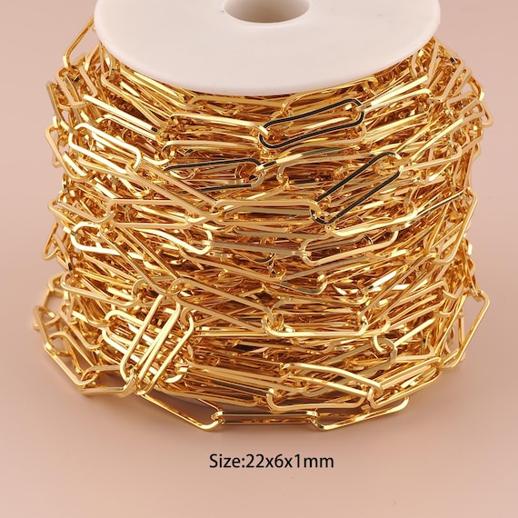 3.28 Feet 18K Gold Paper Clip Chain,Special Chain,Semi-Finished Chain for DIY Jewelry Making Supply
