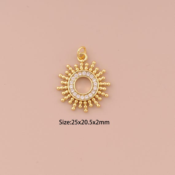 18K Gold Sun Charms,CZ Pave Minimalist Charms Pendants,Sun Charm for DIY Jewelry Making Supply