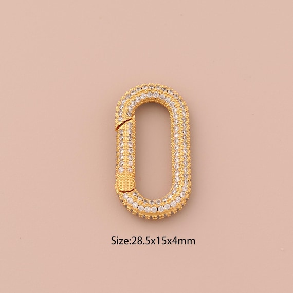 18K Gold Oval Clasp,CZ Pave Snap Clasp,Push Door Clasp for DIY Jewelry Making Supply