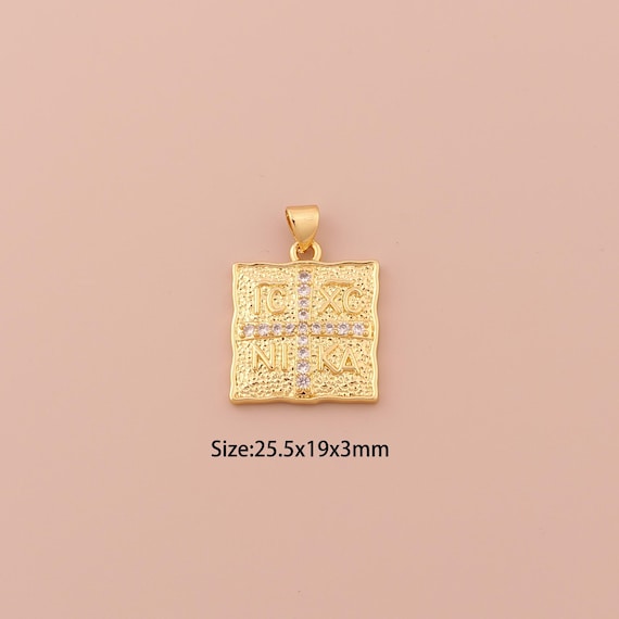 18K Gold Orthodox Cross Charms,CZ Pave Minimalist Charms Pendants,ICXCNIKA Charm for DIY Jewelry Making Supply