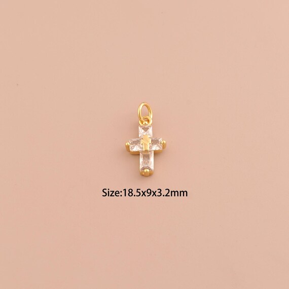 18K Gold Cross Charms,CZ Pave Religious Charms Pendants,Christian Charm for DIY Jewelry Making Supply