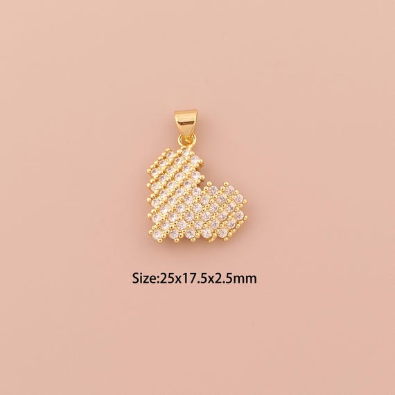 18K Gold Heart Charms,CZ Pave Minimalist Charms Pendants,Heart Charm for DIY Jewelry Making Supply