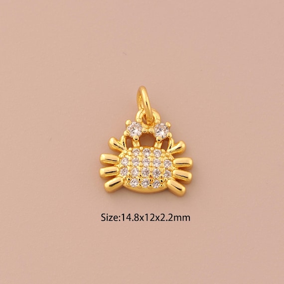 18K Gold Crab Charms,CZ Pave Crab Charms Pendants,Crab Charm for DIY Jewelry Making Supply