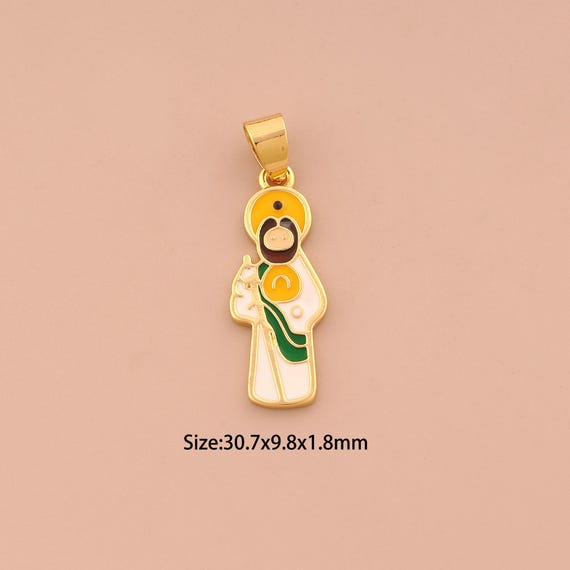 18K Gold Saint Jude Charms,Enamel Religion Charms Pendants,St.Juda Charm for DIY Jewelry Making Supply