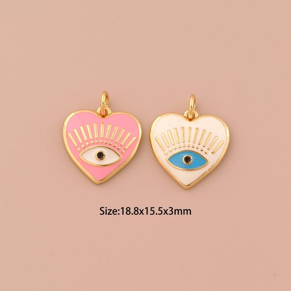 18K Gold Evil Eye Charms,Enamel Minimalist Charms Pendants,Heart Charm for DIY Jewelry Making Supply