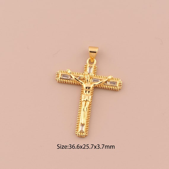 18K Gold Cross Charms,CZ Pave Religious Charms Pendants,Victim Charm for DIY Jewelry Making Supply