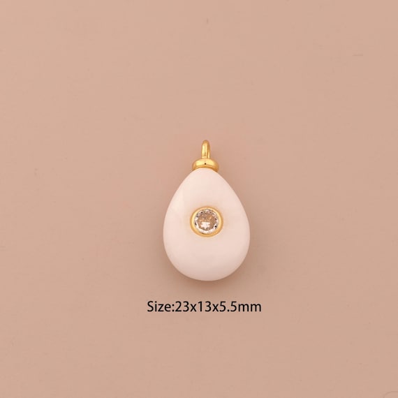18K Gold Energy Stone Charms,Natural Stone Charms Pendants,White Jade Charm for DIY Jewelry Making Supply
