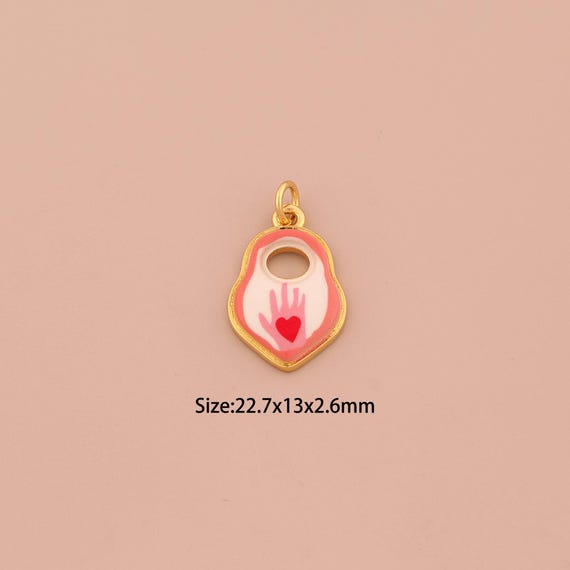 18K Gold Heart Charms,Enamel Lock Charms Pendants,Hand Charm for DIY Jewelry Making Supply