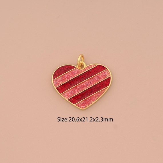 18K Gold Heart Pendant,Enamel Heart Charm,Heart Charm, DIY Jewelry Supplies