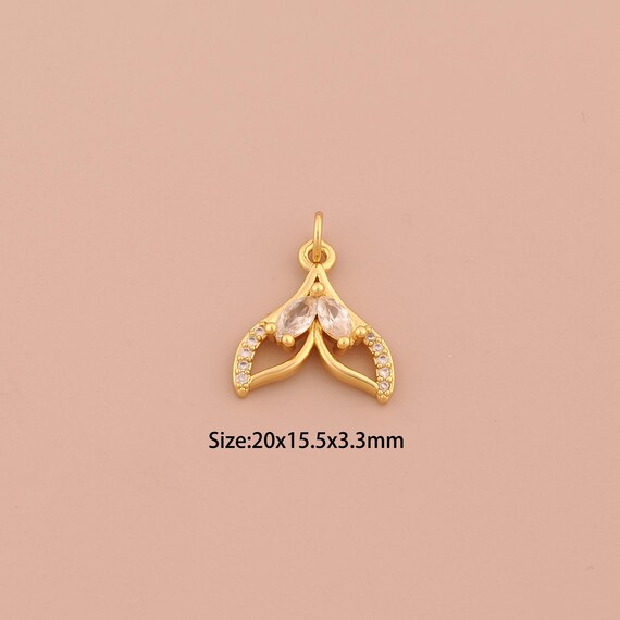 18K Gold Fishtail Charms,CZ Pave Fishtail Charms Pendants,Fishtail Charm for DIY Jewelry Making Supply