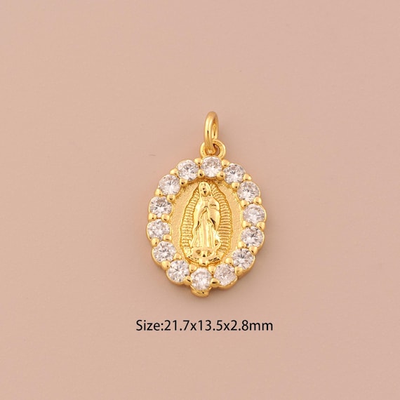 18K Gold Virgin Mary Charms,CZ Pave Religious Charms Pendants,Catholic Charm for DIY Jewelry Making Supply