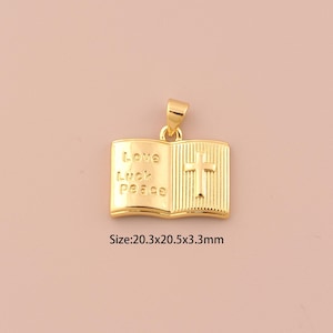 Bible Charms, Book Necklace, 18K Gold Book Charm, Bible Necklace, Book Pendant, DIY Jewelry Supplies,
