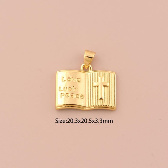 Bible Charms, Book Necklace, 18K Gold Book Charm, Bible Necklace, Book Pendant, DIY Jewelry Supplies,