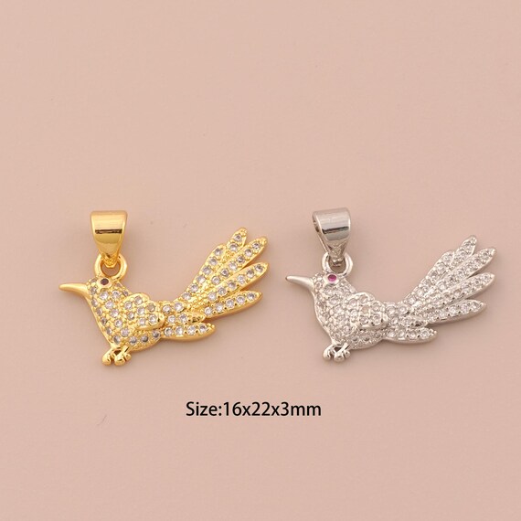 18K Gold Bird Charms,CZ Pave Bird Charms Pendants,Animal Charm for DIY Jewelry Making Supply