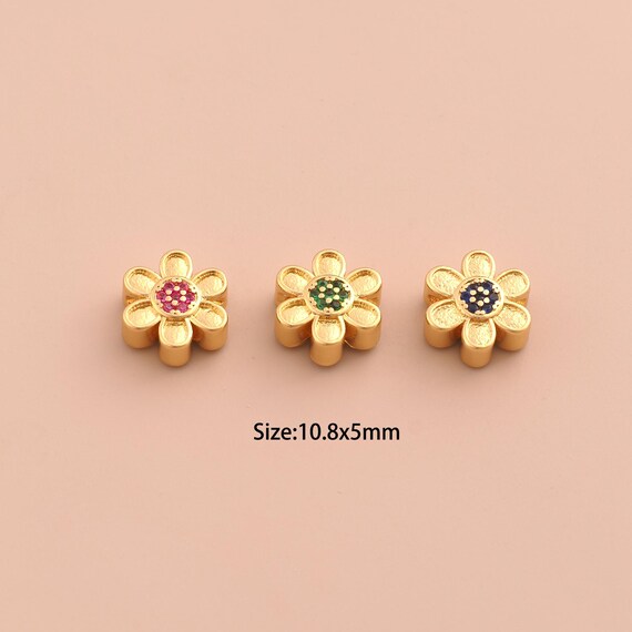 18K Gold Daisy Spacer Bead,CZ Pave Flower Bead,Daisy Bead for DIY Jewelry Making Supply