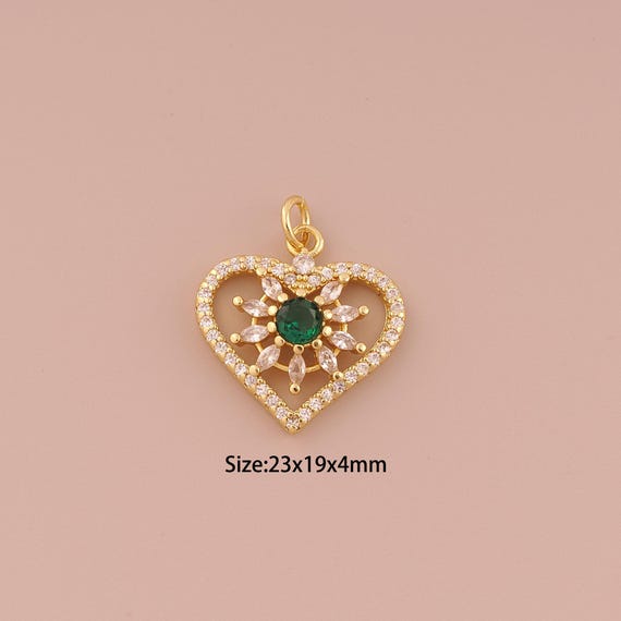 18K Gold Heart Charms,CZ Pave Minimalist Charms Pendants,Flower Charm for DIY Jewelry Making Supply